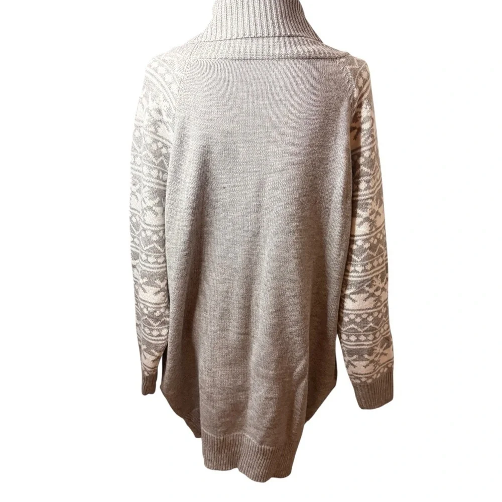 Christmas Gray Reindeer Cowl Neck Sweater with Pockets | Sz L